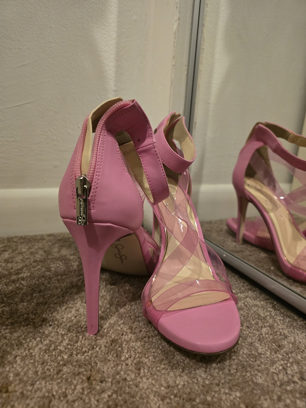 Jessica Simpson Pink Clear Strap Stiletto Heels